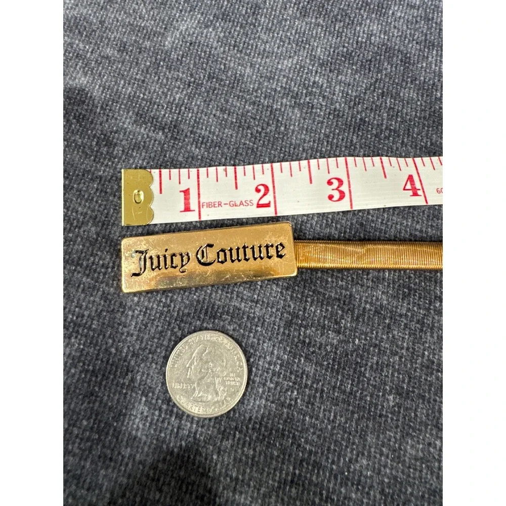 Juicy Couture Gold Skinny Stretch Belt Y2K Logo Plaque Metallic Cinch Accessory